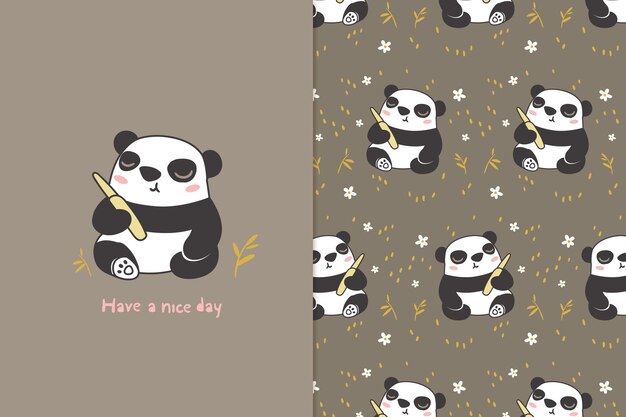 Cute panda and seamless pattern