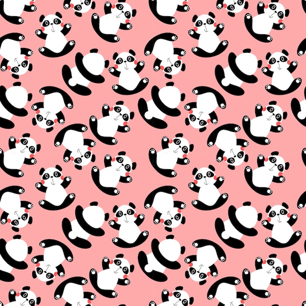 Vector cute panda seamless pattern