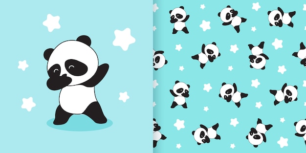 Vector cute panda seamless pattern