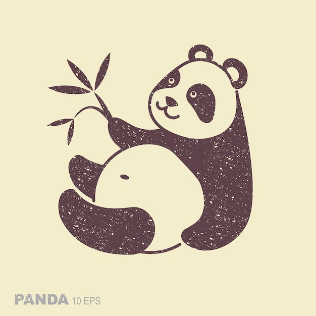 Vector cute panda simple flat icon in retro style