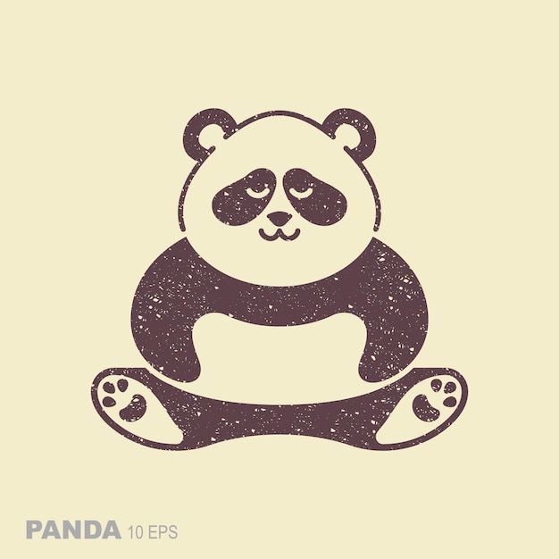 Vector cute panda simple flat icon in retro style