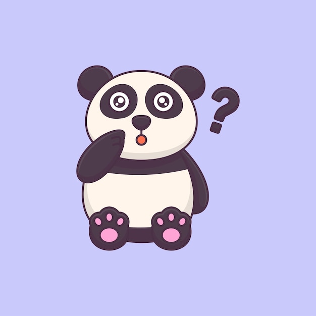 Cute panda sitting and confused cartoon animal vector icon illustration