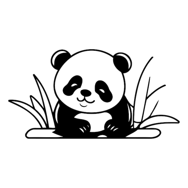Cute panda sitting on the grass Vector cartoon illustration