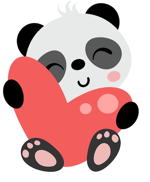 Cute panda sitting holding a big heart