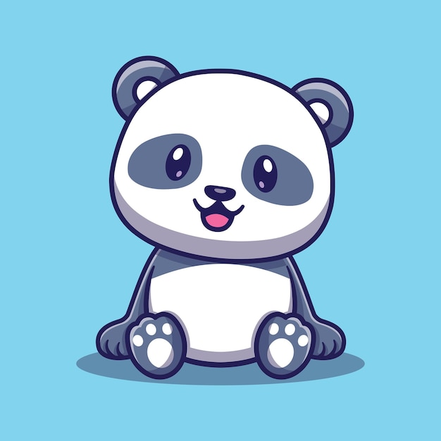 Cute panda sitting relaxed cartoon icon illustration