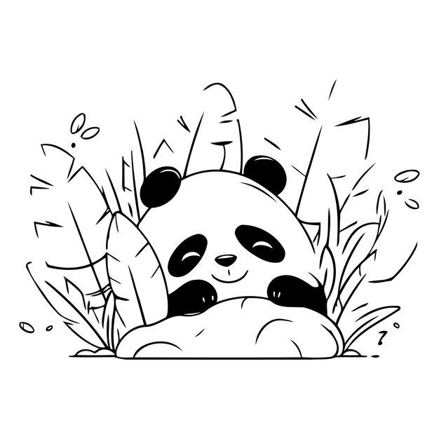 Vector cute panda sitting on a rock in the jungle vector illustration