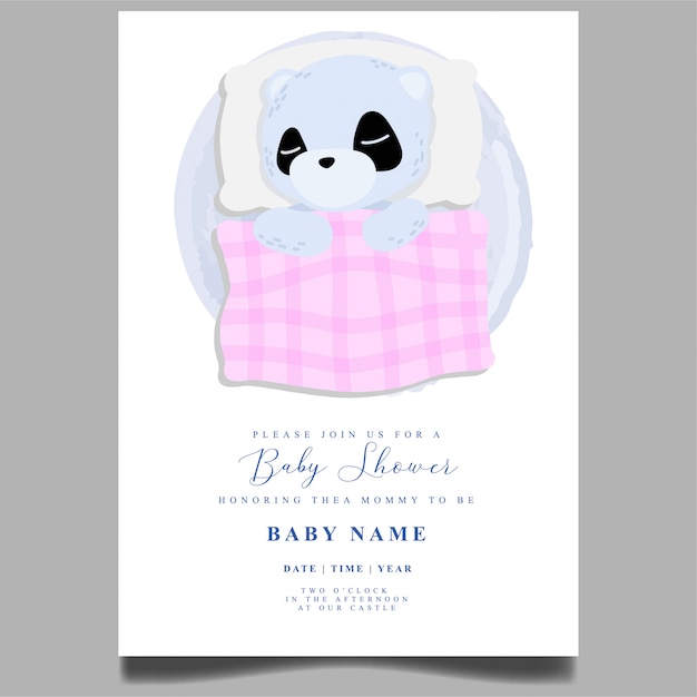 Vector cute panda sleep baby shower invitation newborn editable template