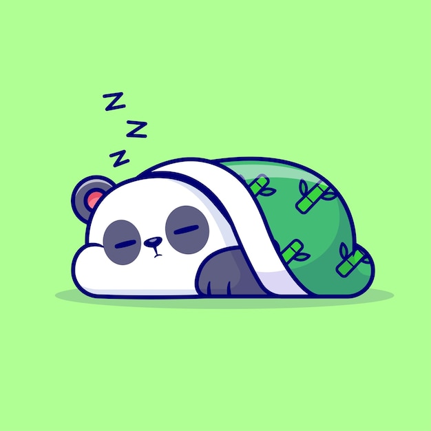 Vector cute panda sleeping with bamboo blanket cartoon vector icon illustration animal nature isolated