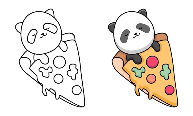 cute panda sleeping with pizza coloring page for kids