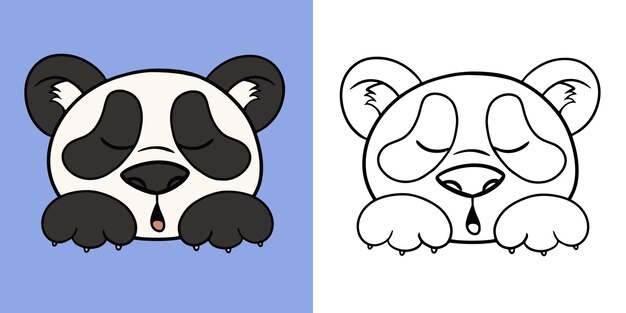 Cute panda sleeps cute fluffy pandas in cartoon style horizontal set of illustrations vector