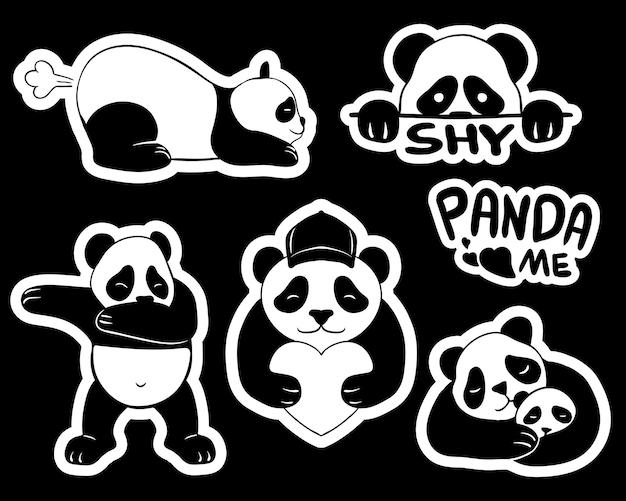 Cute panda stickers   illustration