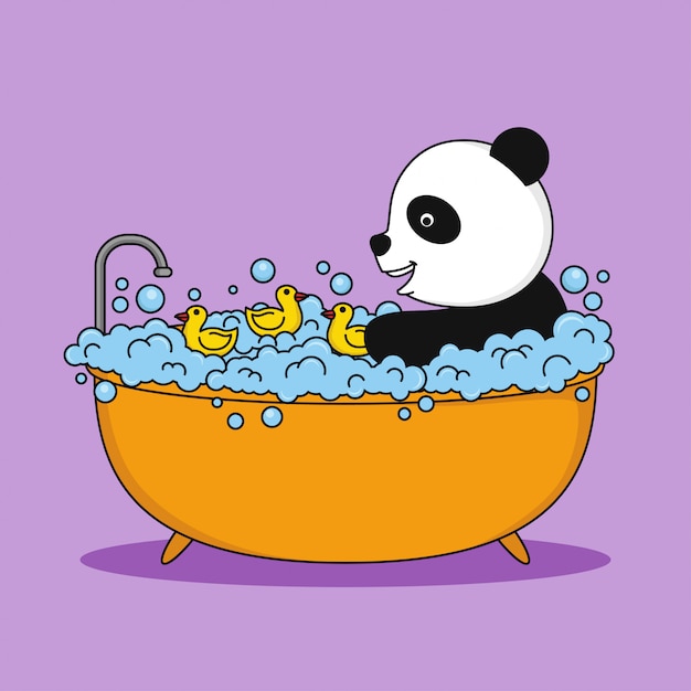 Vector cute panda taking a bath