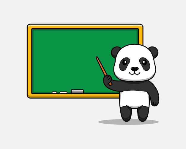 Vector cute panda teaching with chalkboard