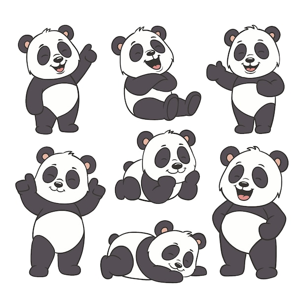 Una graziosa illustrazione in stile panda vector doodle