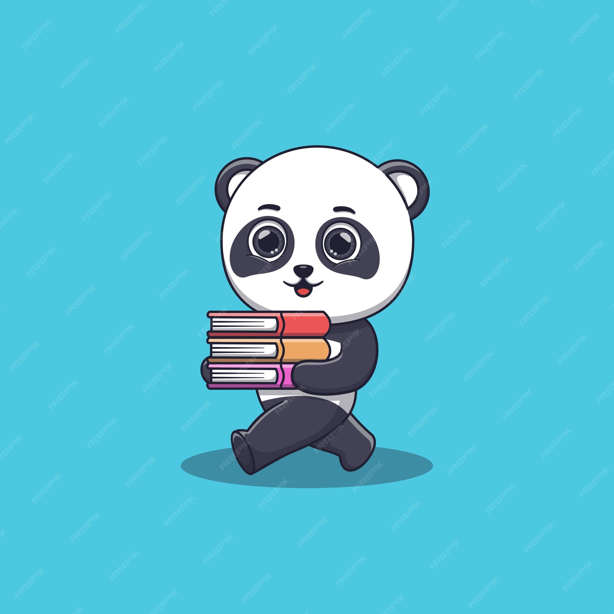 Premium Vector | Cute panda walking and bring some books