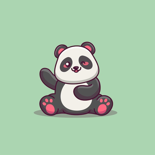 Carino panda sventolando icona mano illustrazione mascotte panda personaggio dei cartoni animati