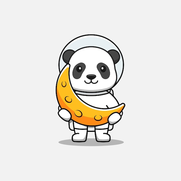 Cute panda wearing astronaut suit carrying moon