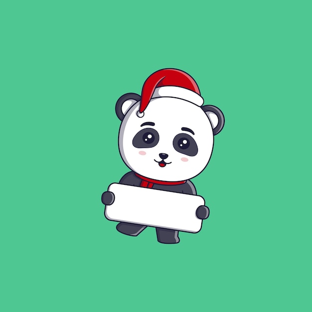 Simpatico panda con cappello natalizio e sciarpa con striscione