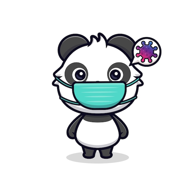 ウイルスを防ぐためにマスクを身に着けているかわいいパンダ。動物漫画マスコットベクトルイラスト