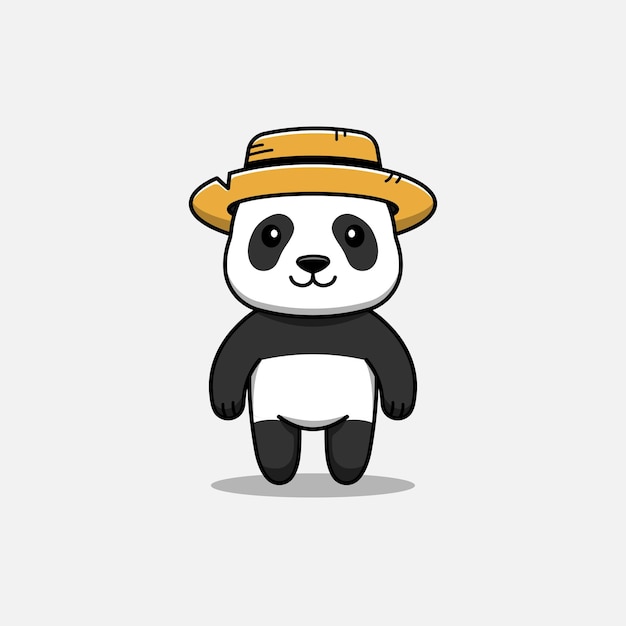 Cute panda wearing straw hat