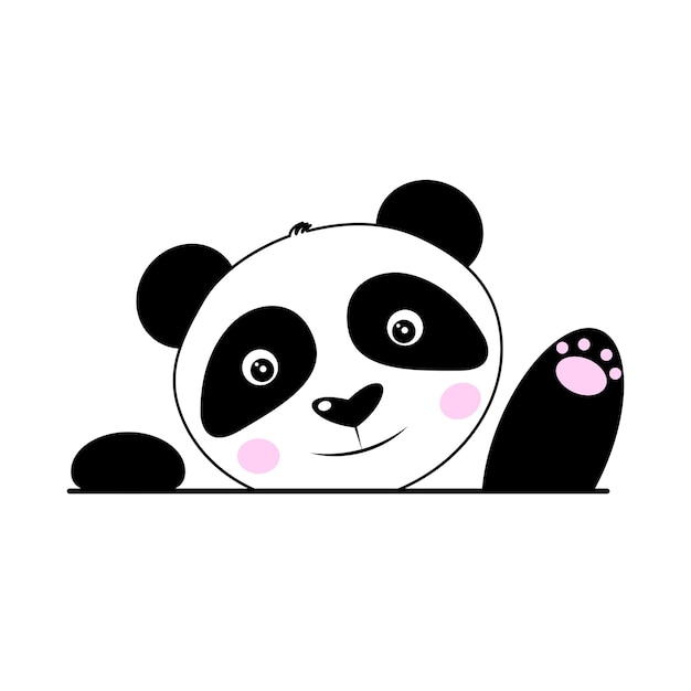 Cute panda welcomes with a paw The panda is waving its paw Vector illustration isolated on white background