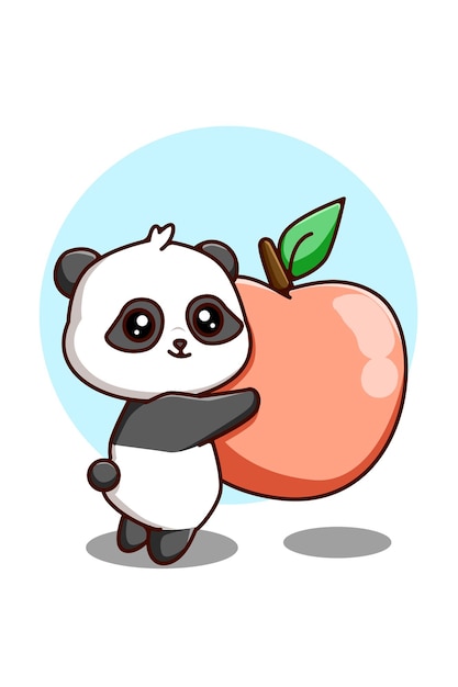 Cute panda with apple animal cartoon illustration