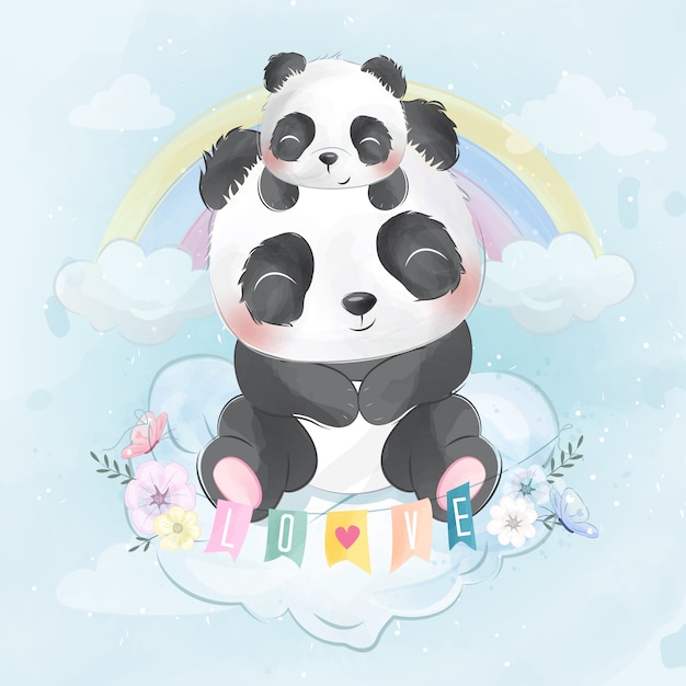 Panda sitting on cloud cute creative kawaii Vector Image