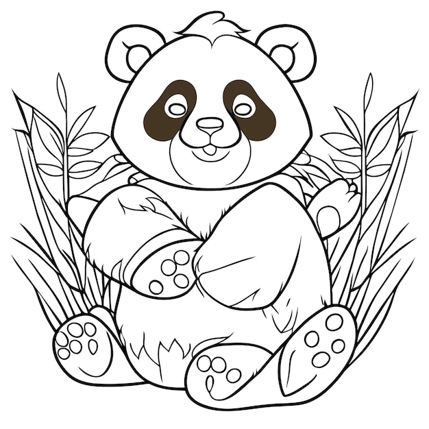 Vector cute panda with bamboo hand drawn cartoon sticker icon concept isolated illustration