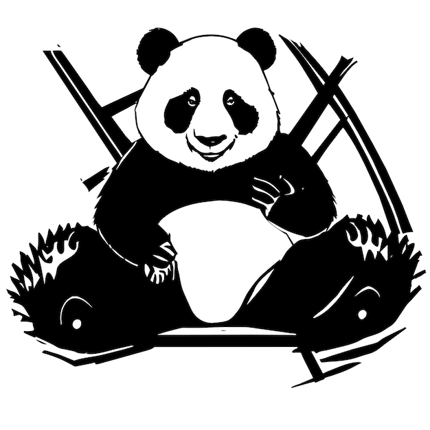 竹とかわいいパンダ手描き漫画ステッカー アイコンの概念分離イラスト