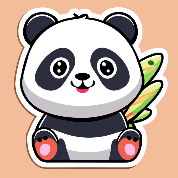 Cute panda with bamboo hand drawn cartoon sticker icon concept isolated illustration