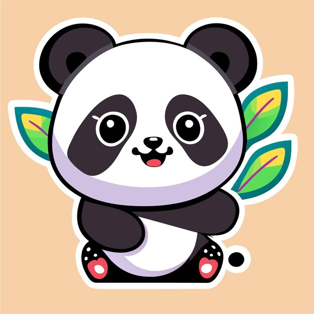 Cute panda with bamboo hand drawn cartoon sticker icon concept isolated illustration