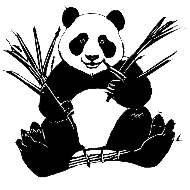 Vector cute panda with bamboo hand drawn cartoon sticker icon concept isolated illustration