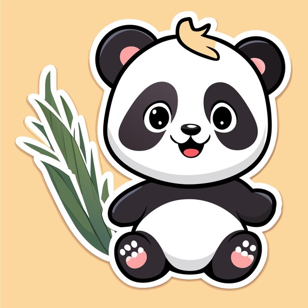 Cute panda with bamboo hand drawn cartoon sticker icon concept isolated illustration