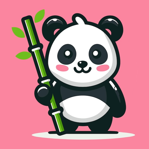 cute panda with bamboo stick in cartoon style panda vector design