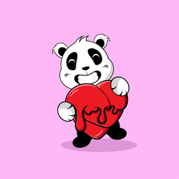 Vector cute panda with big melted heart