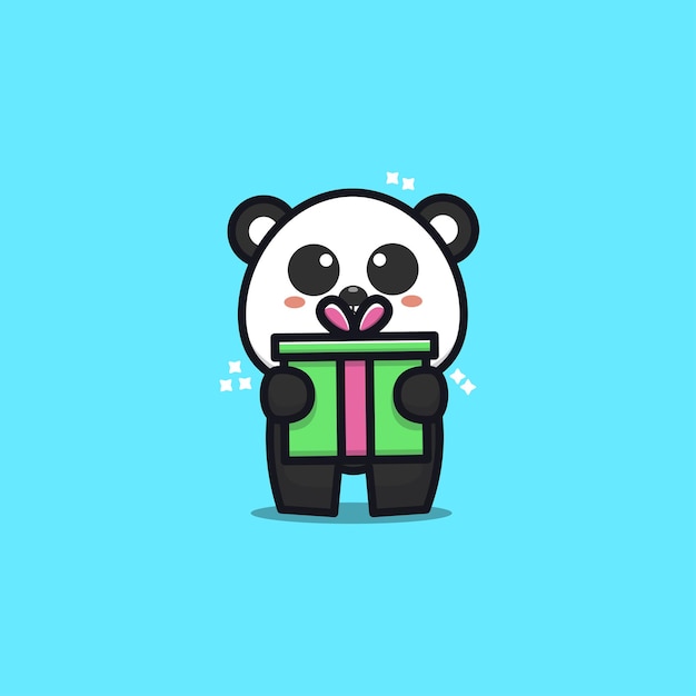 cute panda with gift cartoon   illustration