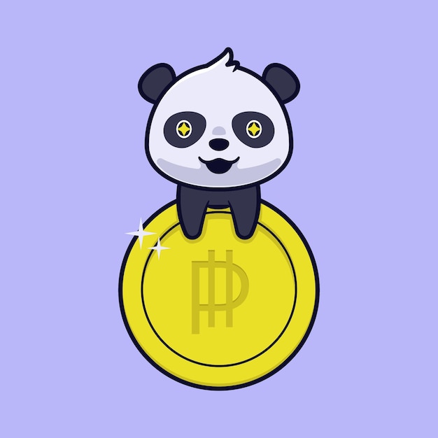 Cute panda with gold coin illustration