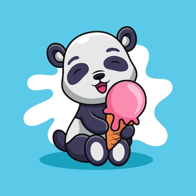 Simpatico panda con gelato cartone animato icona vettore animale illustrazione isolata su vettore premium