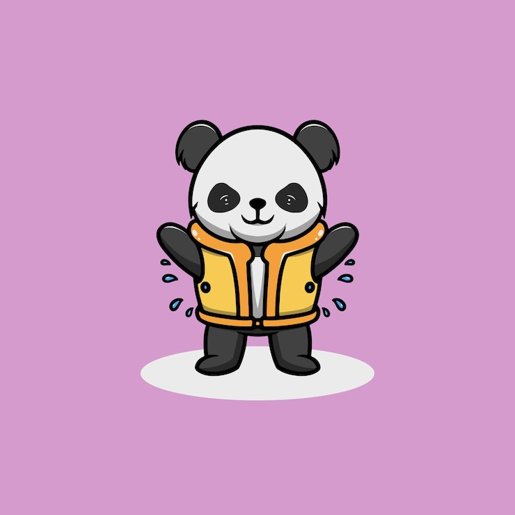Vector cute panda with lifebelt cartoon illustration