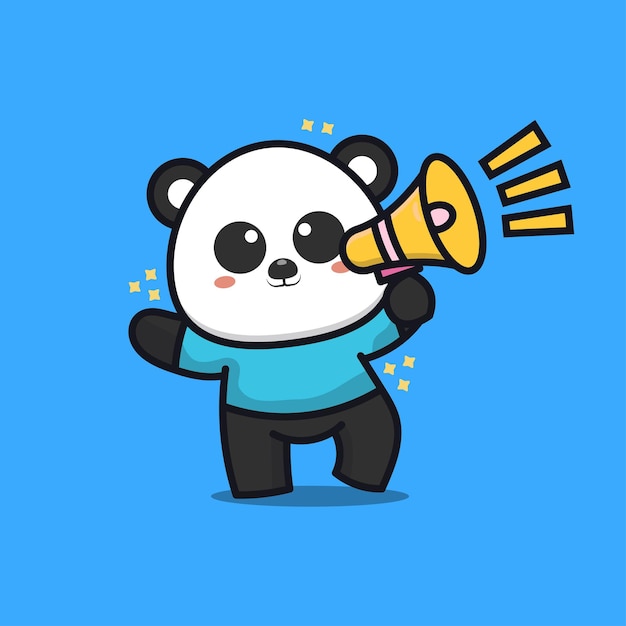 Cute panda with megaphone cartoon illustration