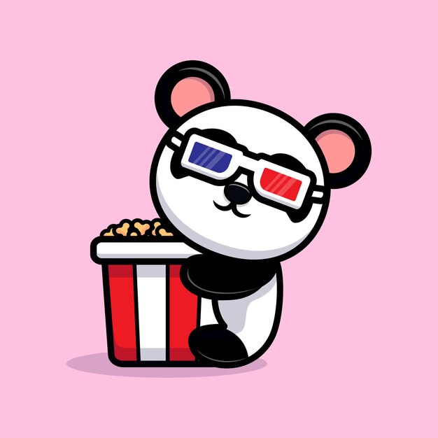 Cute panda with popcorn cartoon mascot