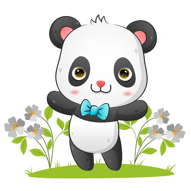 The cute panda with the tie is dancing with the happy face   illustration