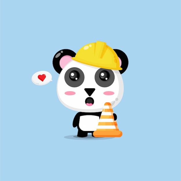 Cute panda works in construction