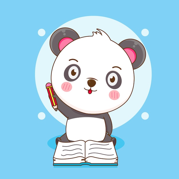 Simpatico panda che scrive sul libro con cartone animato a matita