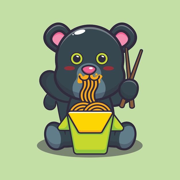 Cute panther eating noodle Cute cartoon animal illustration