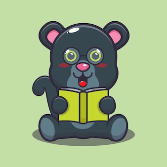 Pantera carina che legge un libro illustrazione animale simpatico cartone animato
