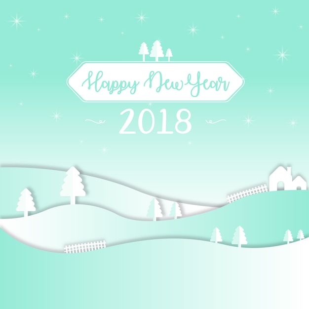 Cute paper cut winter sky snow christmas new year