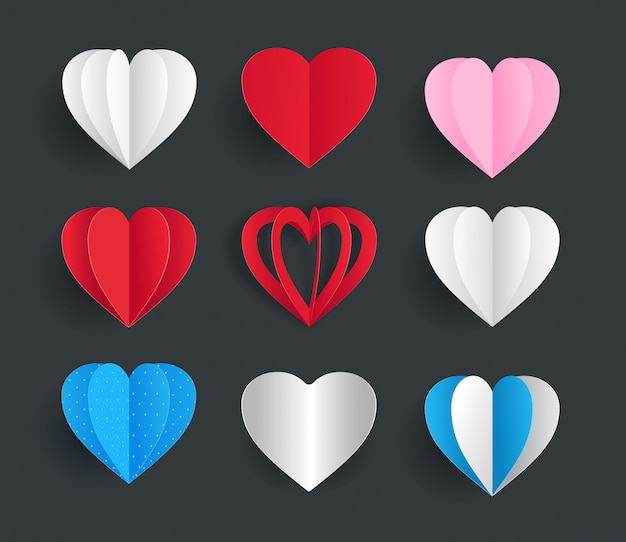 Cute paper hearts vector element template collection