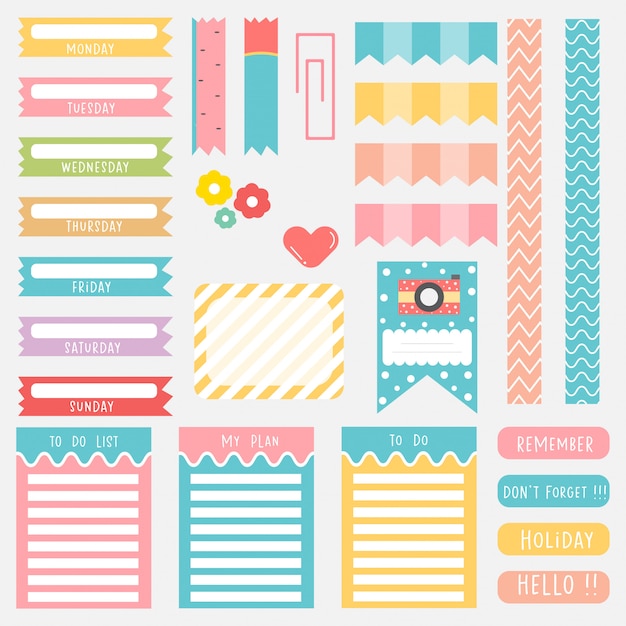 Vector cute paper notes. memo stickers