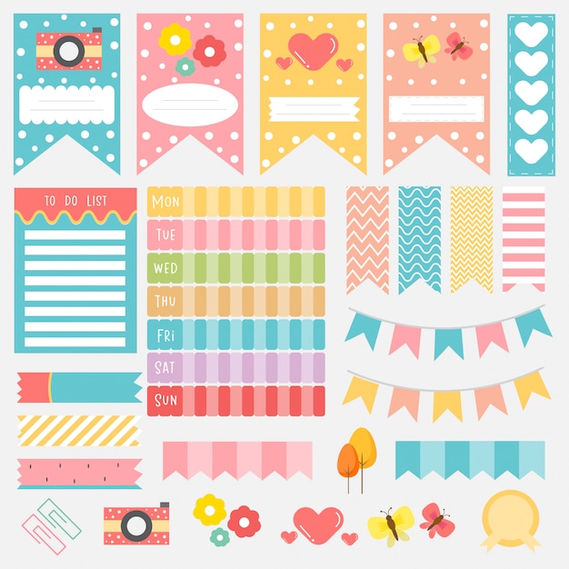 Vector cute paper notes. memo stickers